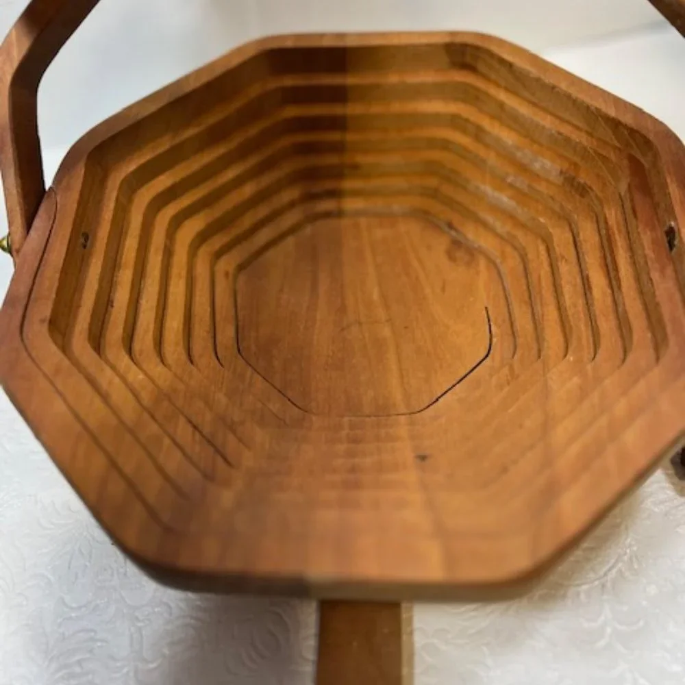 VTG Collapsible Octagon Wooden Fruit Bowl Basket Expandable, Foldable w/Handles